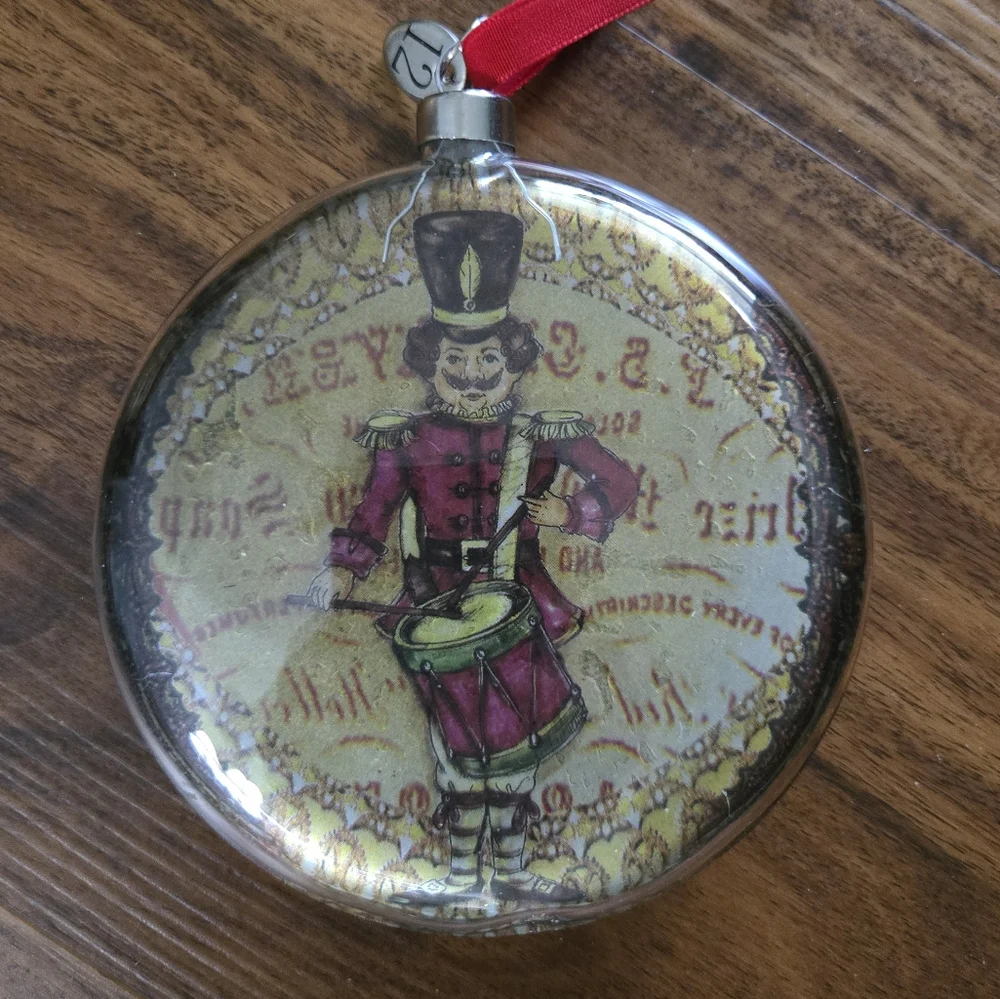 Vintage Pottery Barn 12 Days of Christmas Round Glass Christmas Ornament Set Box